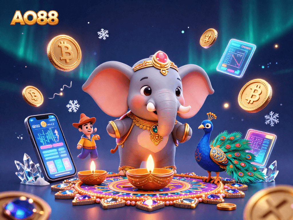 Engage with AO88's vibrant casino experience featuring dynamic elements and stunning 3D art.
