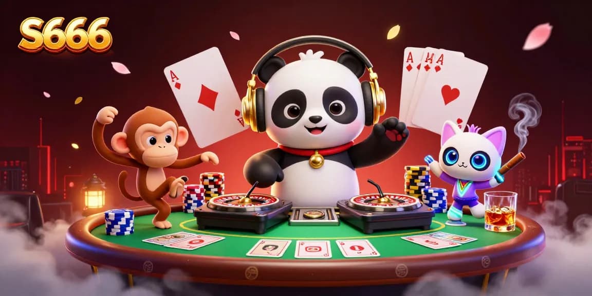 Experience the vibrant gaming excitement at S666 with a lively DJ panda spinning and fun characters!