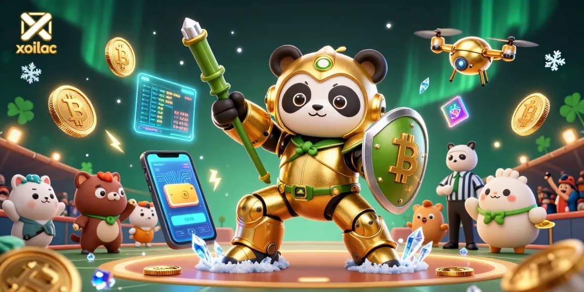 Experience excitement with xoilac in a dynamic 3D casino scene featuring a golden panda robot.