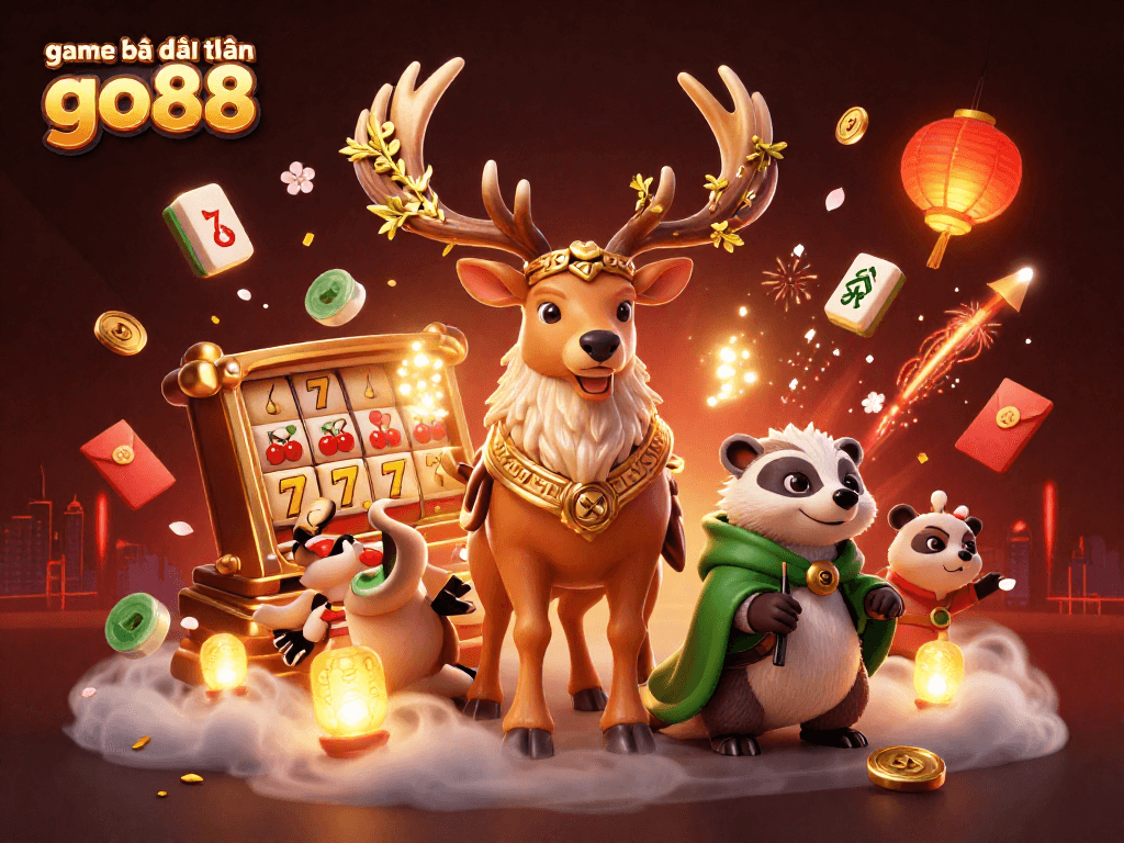 Engage in game bài đổi thưởng go88 with this vibrant, animated scene of a magical casino