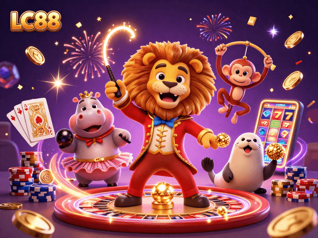 Experience engaging gaming action at LC88 with vibrant casino characters and festive elements.