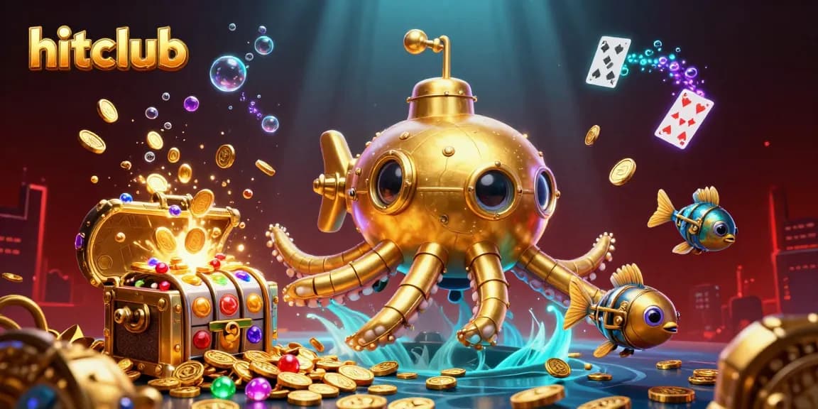Hitclub showcases engaging underwater casino scene with vibrant characters and slot game elements.