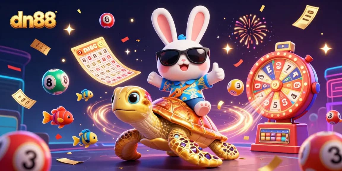 Experience thrilling gaming adventures with dn88 featuring a lucky rabbit and golden turtle in celebration.