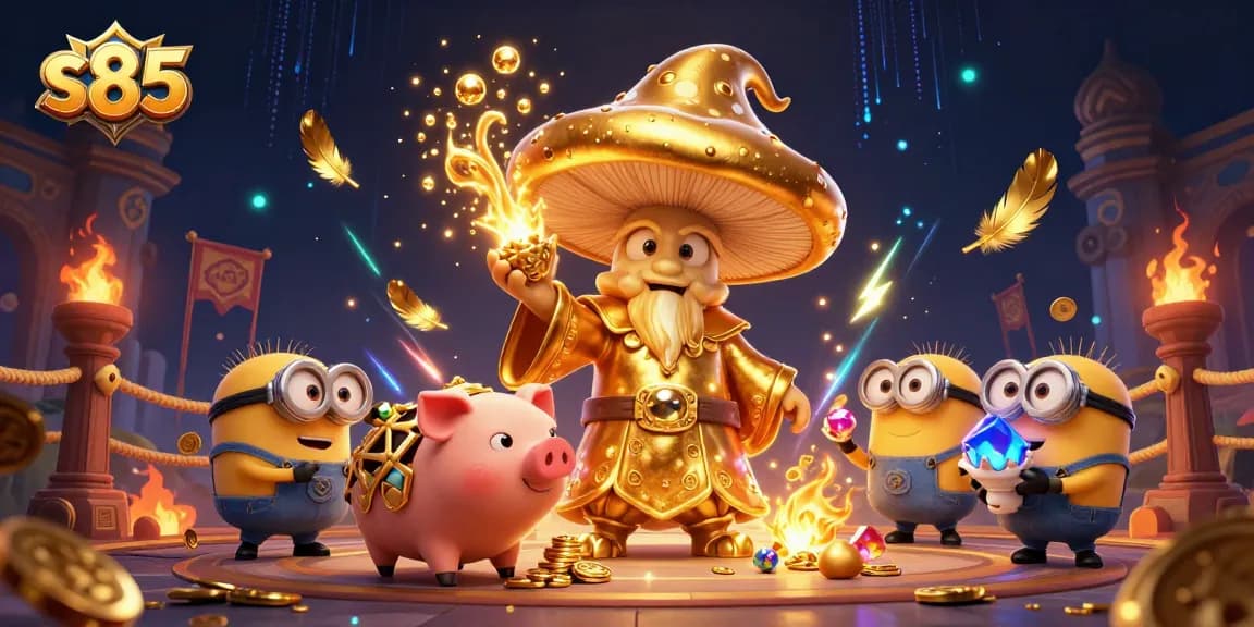 Spin to win with s85's magical golden mushroom wizard and treasure-hunting truffle pig.