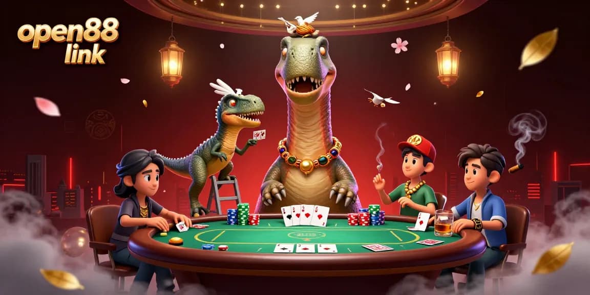 Experience thrilling gameplay at open88 link with a dinosaur theme and vivid casino elements.