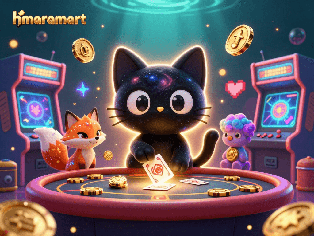 Experience thrilling game mechanics at hmaramart with a cosmic casino-themed 3D illustration.
