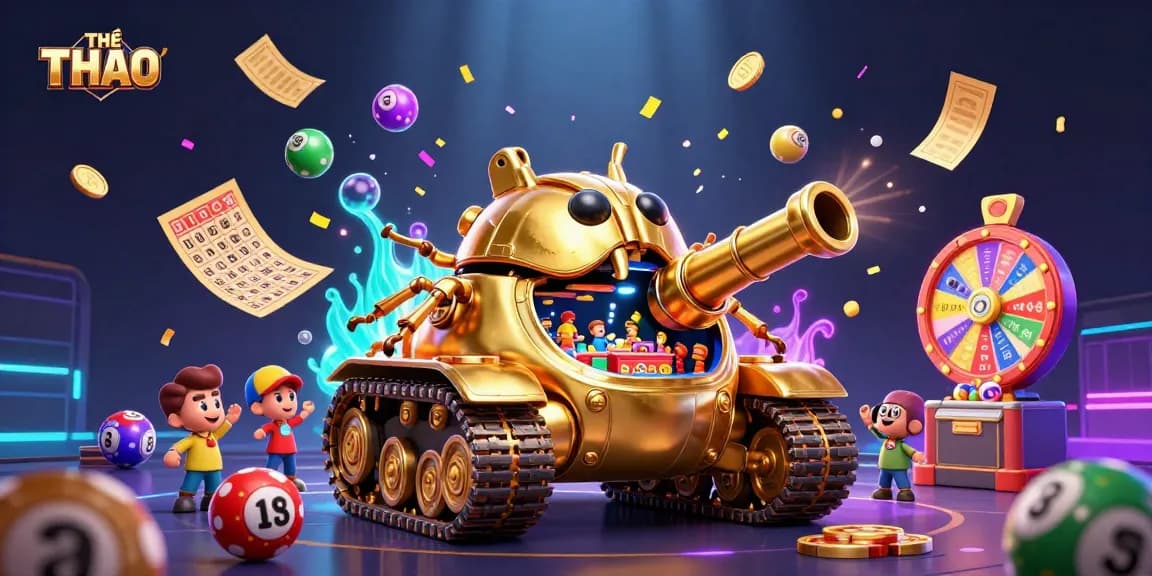 Experience excitement with the THỂ THAO themed golden beetle tank casino illustration.