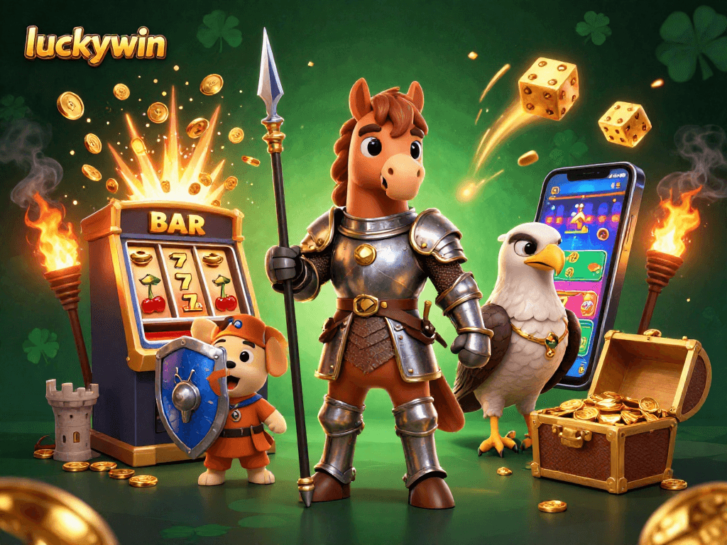 Experience thrilling wins with luckywin in a vibrant 3D casino illustration bursting with excitement.