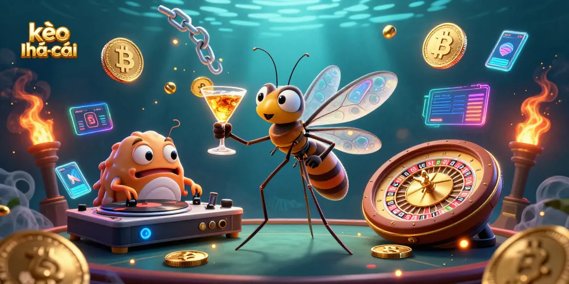 Heighten excitement with kèo nhà cái as a mosquito mascot and fossil DJ in a vibrant casino scene.