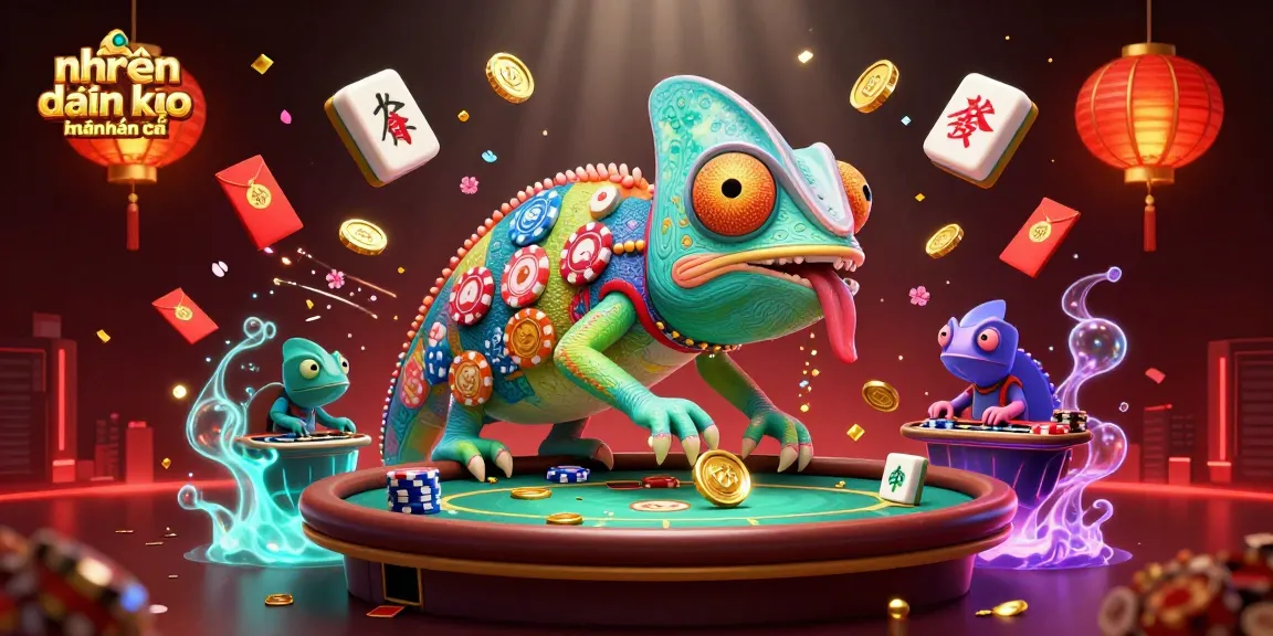 Engage in nhận định kèo nhà cái with vibrant casino elements and the chameleon owner guiding players!