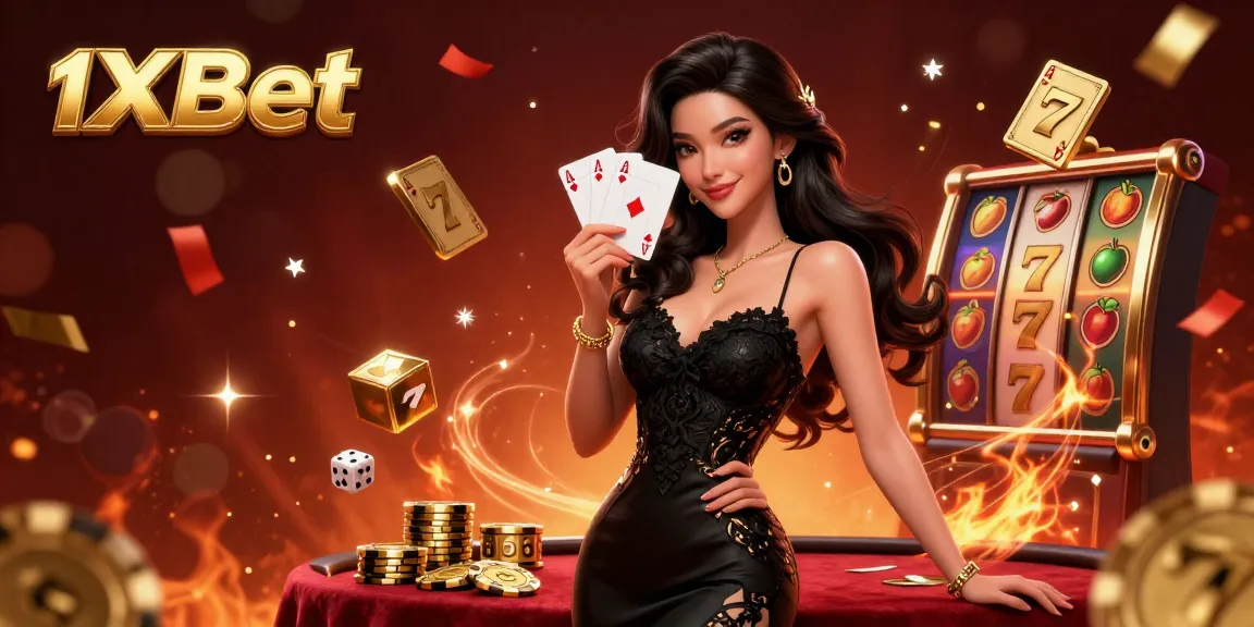 Win big with 1xBet in an ultra-detailed digital casino scene featuring lucky slots and glamorous ambiance.