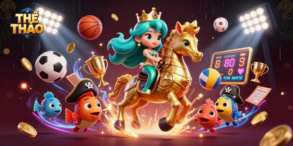 Experience THỂ THAO betting excitement with a colorful mermaid princess and dynamic sports elements.