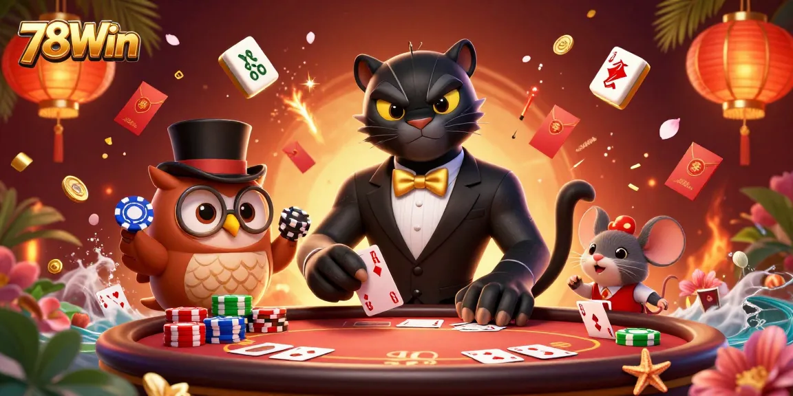 Engage in thrilling poker at 78Win with stylish characters and vibrant gaming elements.