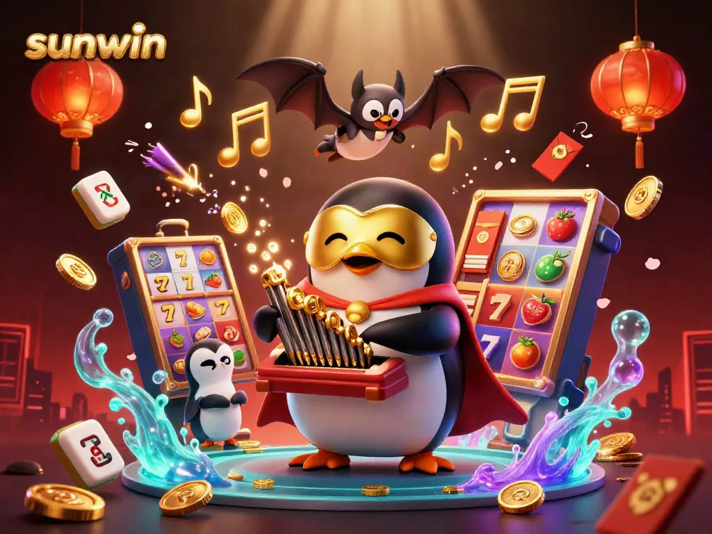 Experience the excitement of sunwin with vibrant slots visuals and rich 3D casino elements in a dynamic illustration.