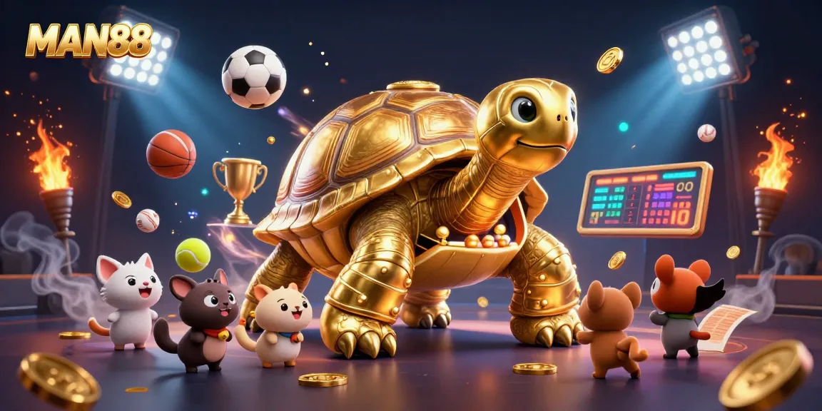 Experience exciting gameplay at MAN88 with a dynamic illustration of gambling, sports, and casino fun.