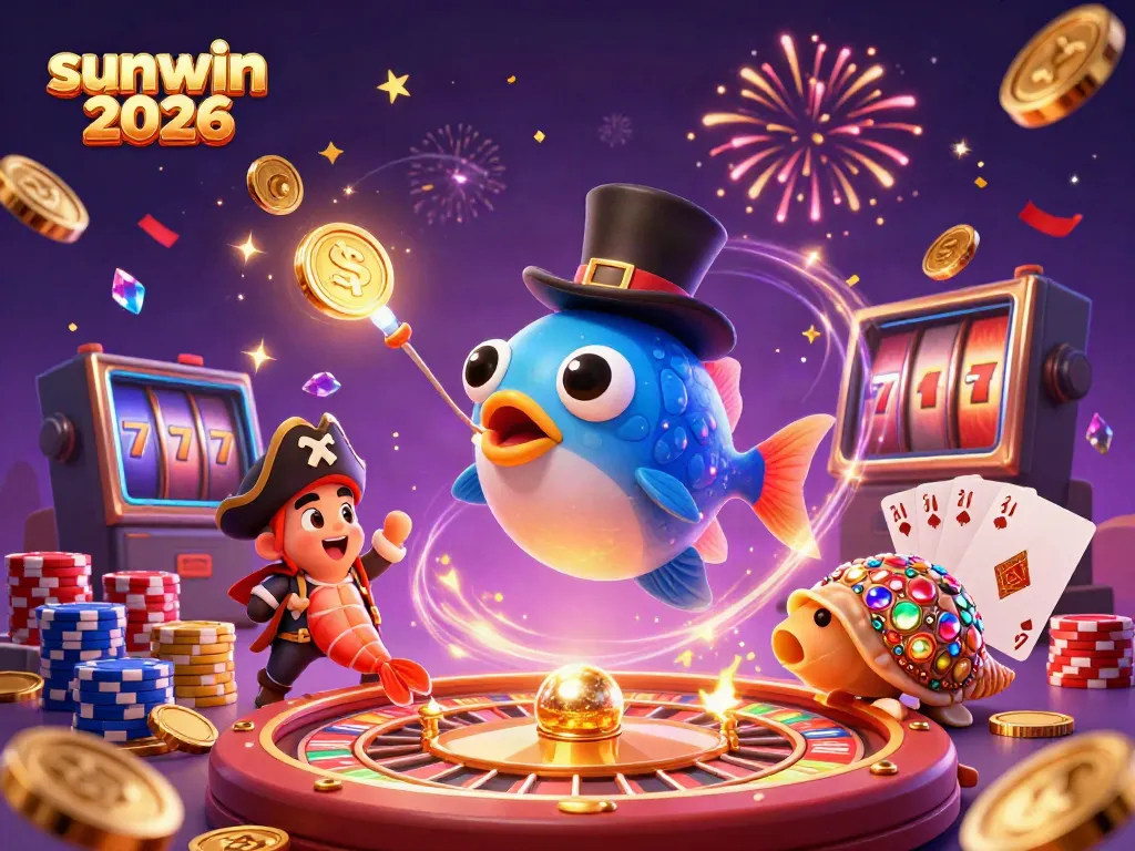 Experience fun at sunwin 2026 casino with glowing treasures and lucky monsters in an exciting gaming scene.