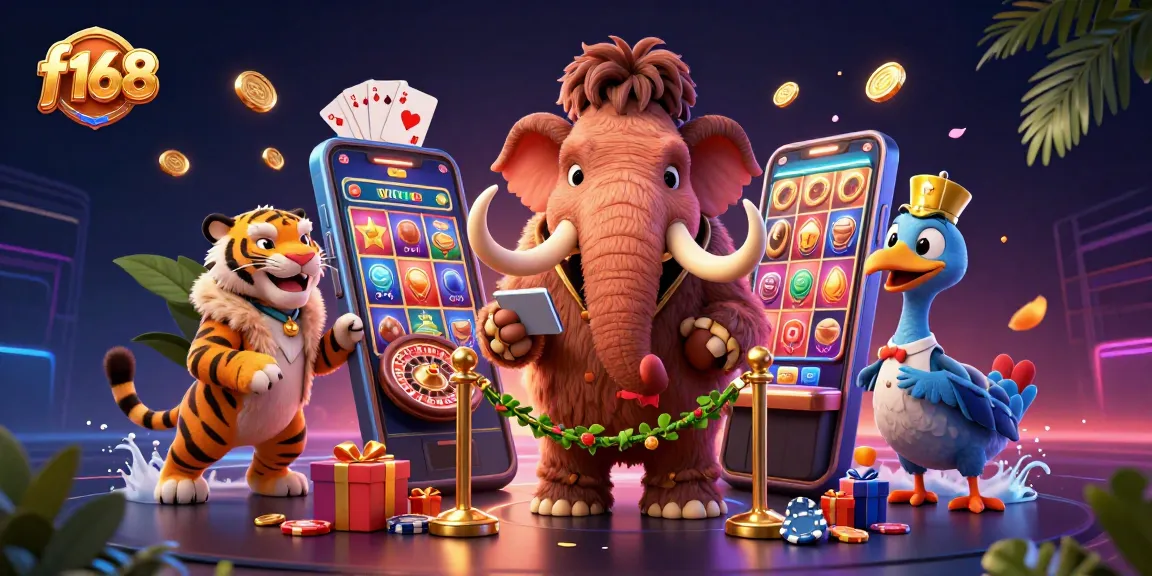 Experience the excitement of f168 with vibrant slot games and dynamic casino characters in a rich, engaging atmosphere.