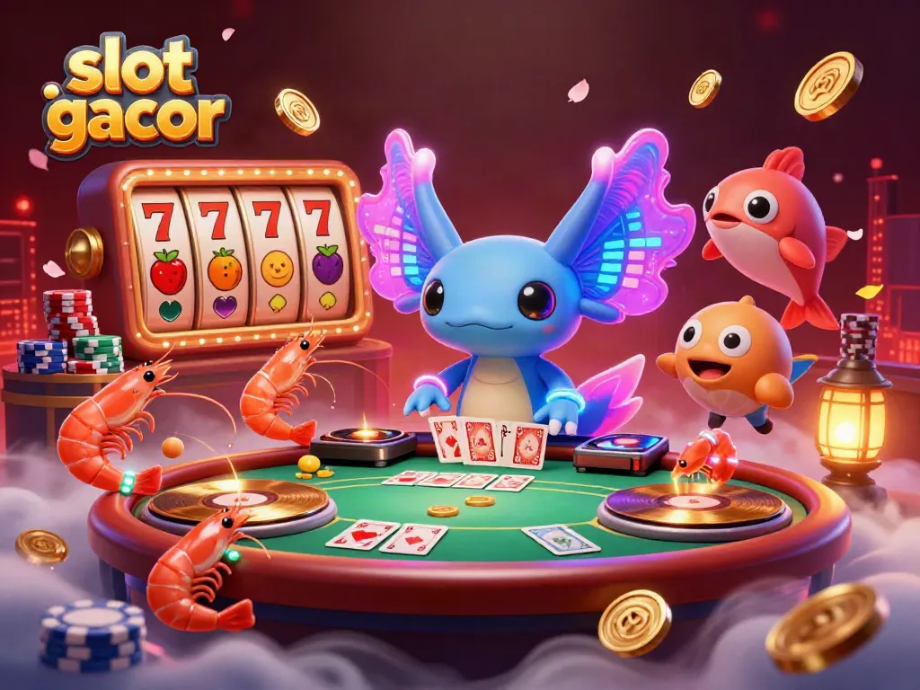 Experience the thrill of slot gacor with colorful characters and dynamic casino elements in a lively underwater setting.