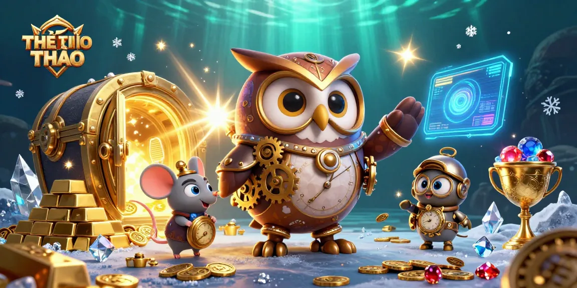 Engage in thrilling THỂ THAO sports betting with a cartoon owl and mouse in a vibrant casino scene.