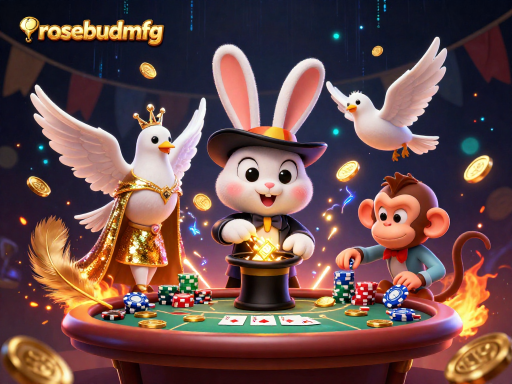 Experience the magic of rosebudmfg with thrilling poker action in a whimsical casino scene.