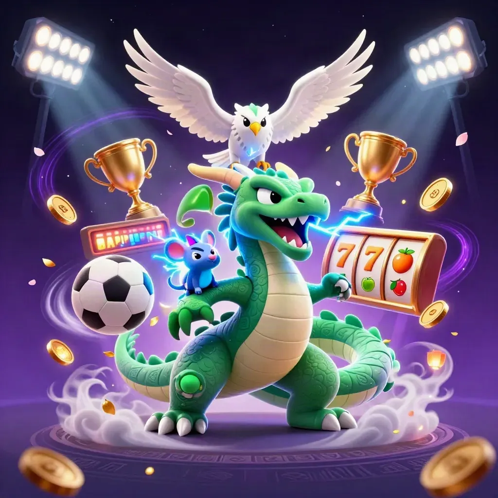 Thunder dragon, glowing hawk, and static mouse amid casino symbols and neon lightning.