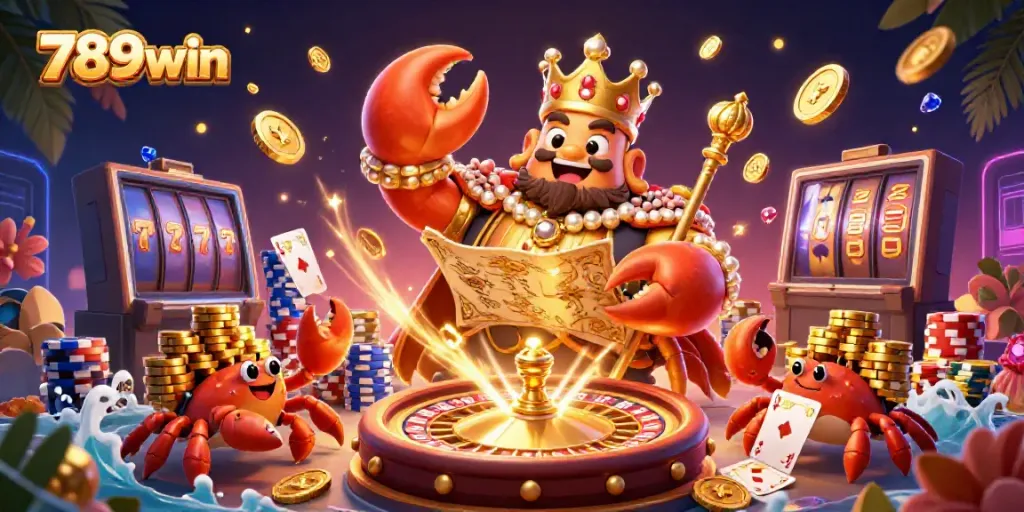 Experience the thrilling world of 789win with a vibrant 3D casino illustration showcasing exciting gaming elements.