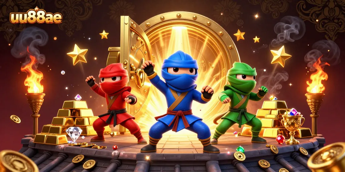 Experience the thrill of uf88ae with dazzling gems and colorful ninja chameleons in a vibrant casino scene.