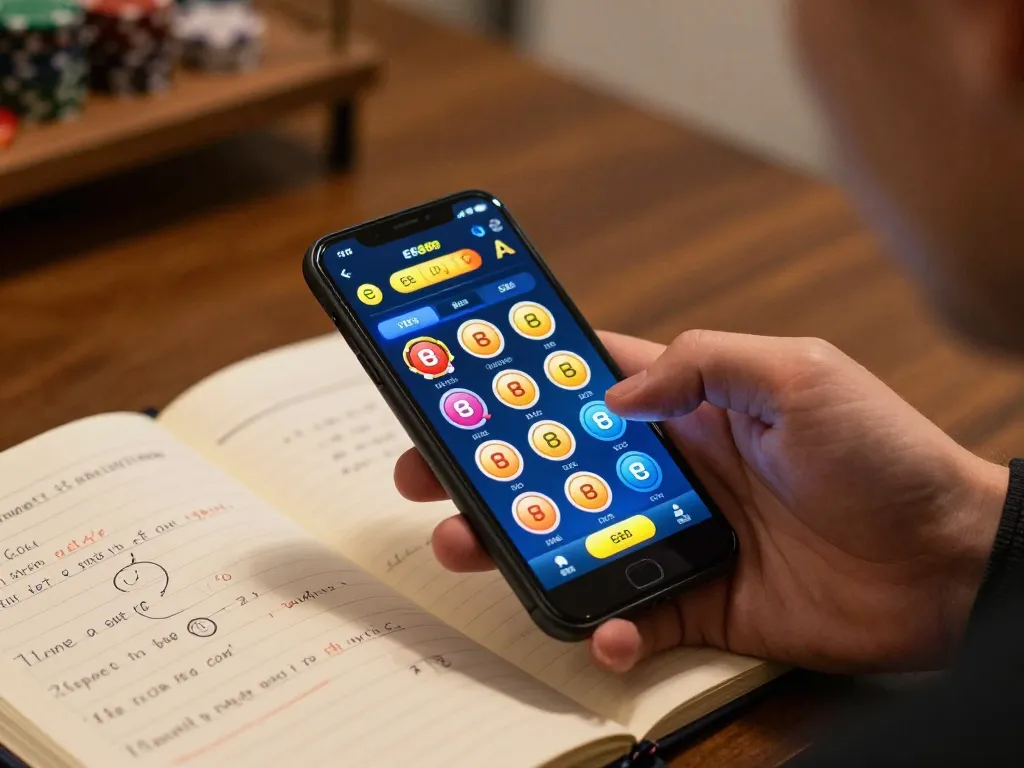 ee88 mobile gaming experience with a player placing bets and displaying strategic notes.