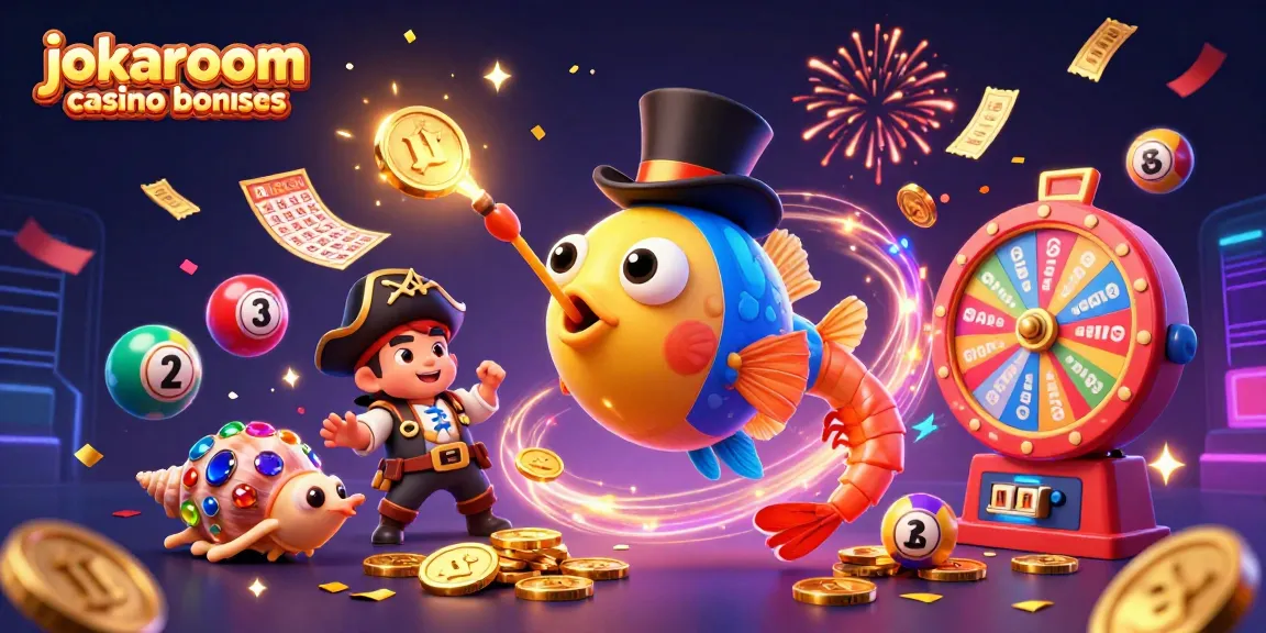 Engage with jokaroom casino bonuses in a vibrant 3D casino scene of luck and excitement.