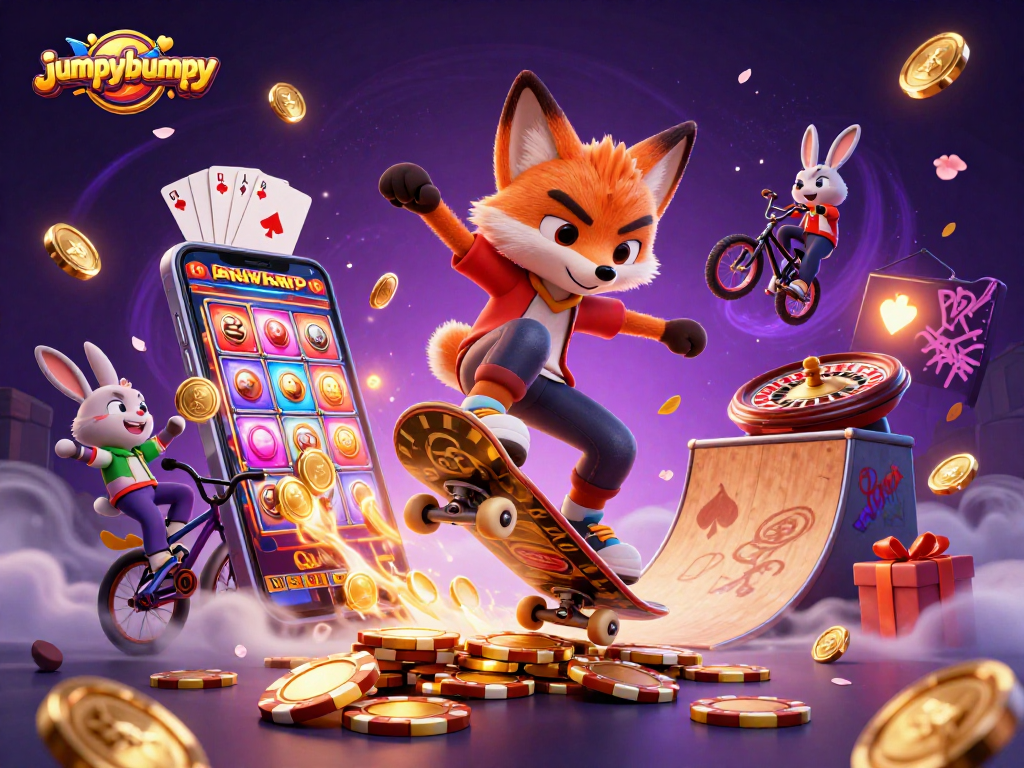 Join the jumpybumpy fun as our skateboard fox and BMX rabbit showcase thrilling casino adventures!