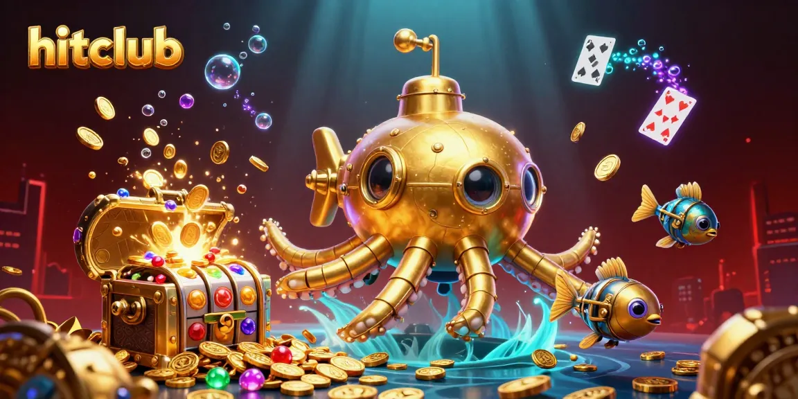 Hitclub showcases engaging underwater casino scene with vibrant characters and slot game elements.