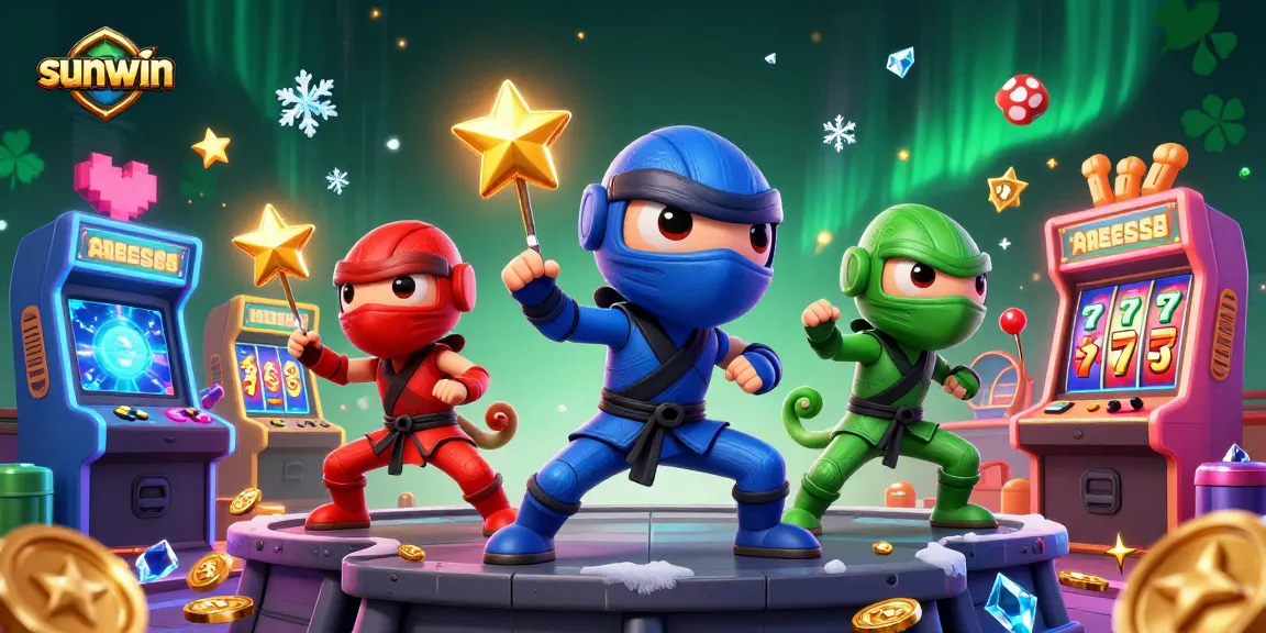 Experience thrilling gameplay with the sunwin ninja chameleon team amidst colorful casino elements.