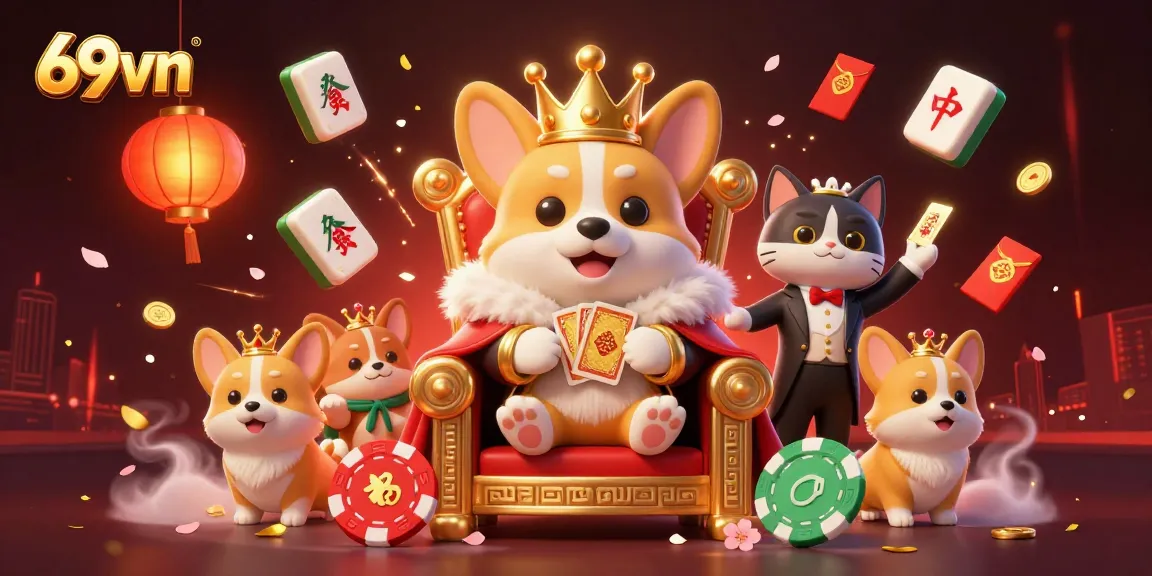 Experience the excitement of 69vn with whimsical characters and vibrant casino elements in a dynamic illustration.
