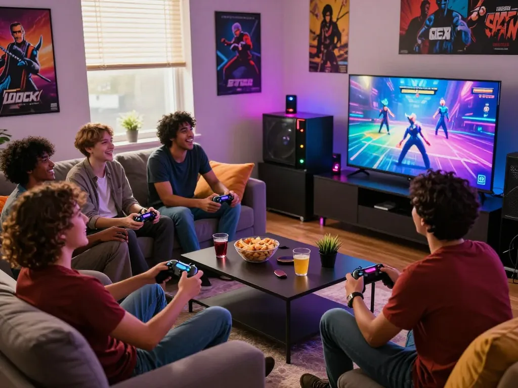 Exciting group game sex experience in a cozy living room with friends