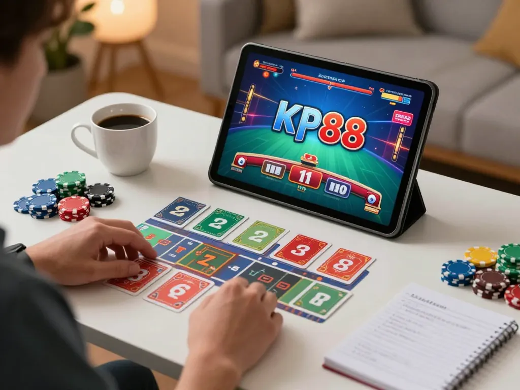 Experience kp88 bet at home using a tablet, with a live dealer game displayed and strategic notes nearby.