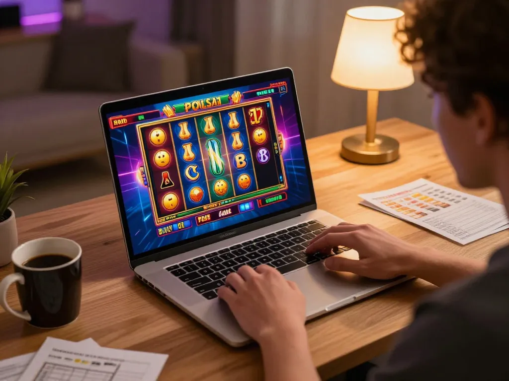 Experience the thrill of playing slot pulsa in a cozy online gaming setup.