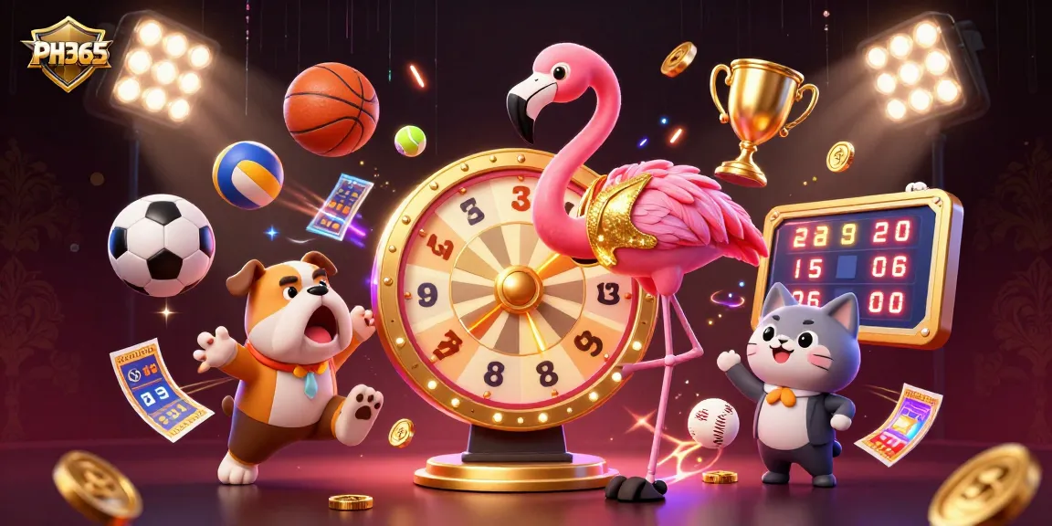 Win big with PH365 in this exciting casino scene featuring colorful game elements and vibrant characters.