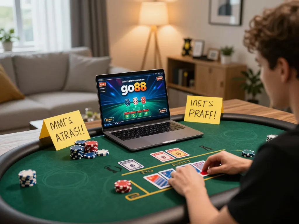 Engaged player exploring live dealer games on go88 in a cozy home environment.