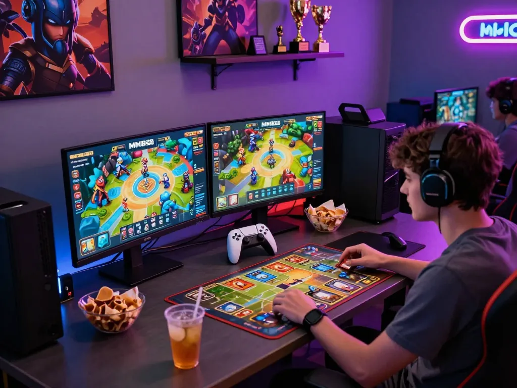 Engaging online gaming scene featuring MM88 platform, players enjoying strategy games in a vibrant setup.