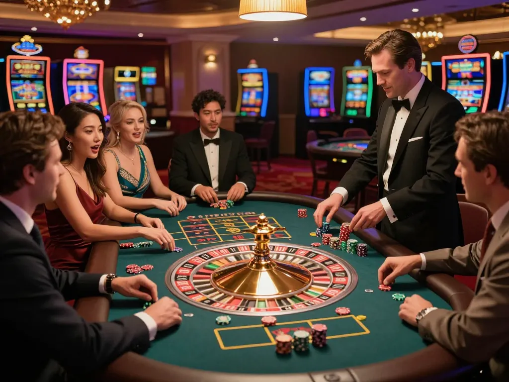 Players engage in thrilling roulette gameplay at an upscale casino, showcasing b52 betting strategies.