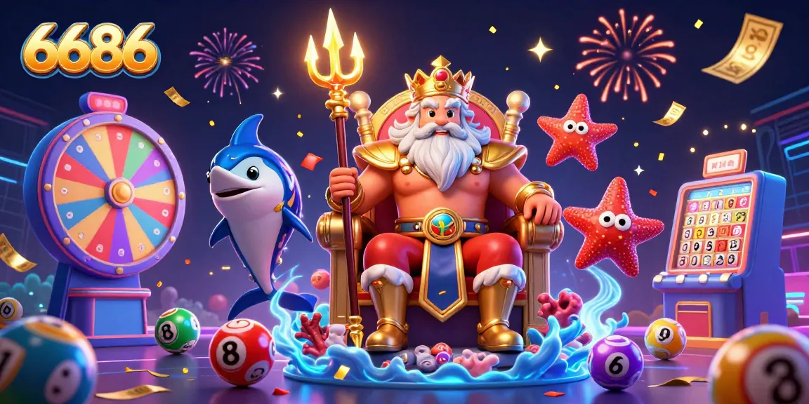 Engage in thrilling games with 6686 at an energetic casino scene filled with colorful elements.