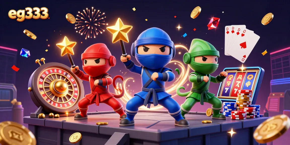 Experience excitement with eg333 as ninja chameleons perform in a vibrant casino scene filled with gaming elements.