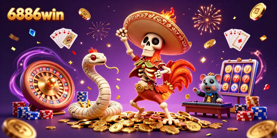 Experience the thrill of victory at 6886win with our vibrant 3D casino scene featuring exciting game elements.