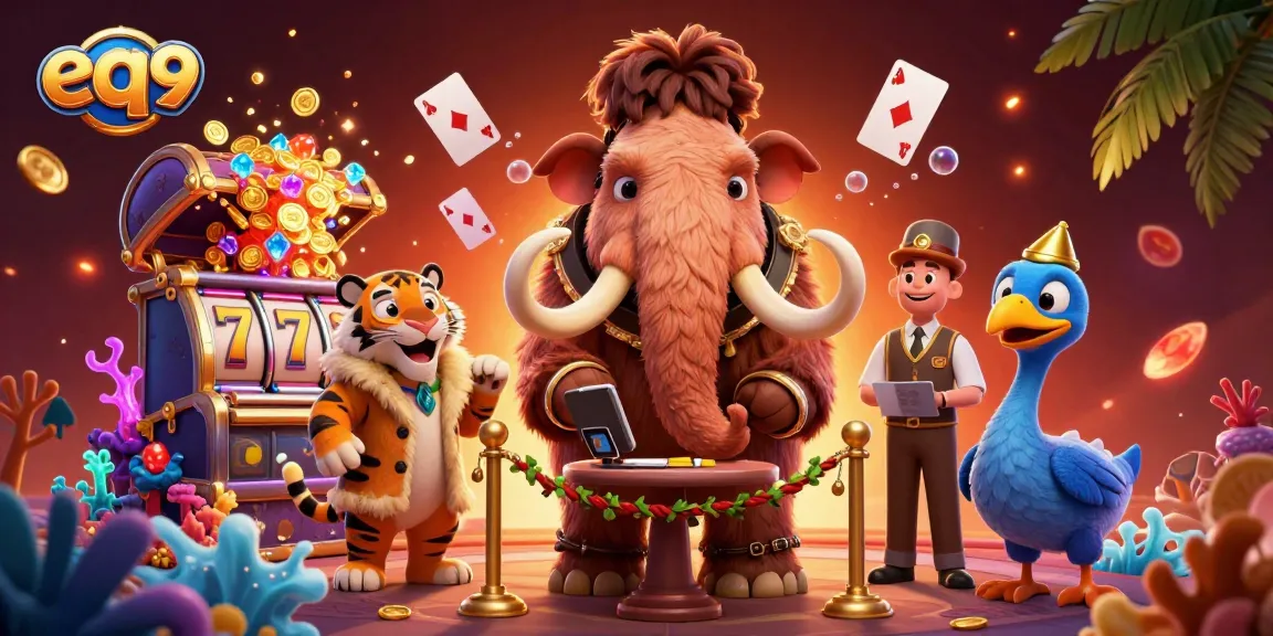 Experience excitement with eq9 in a vibrant casino scene featuring unique characters and dynamic game elements.