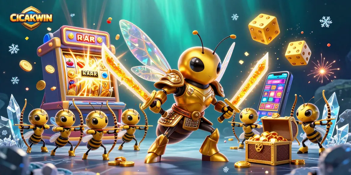 Experience the excitement of CICAKWIN with vibrant illustrations of jackpot-winning slot machines and dynamic characters.