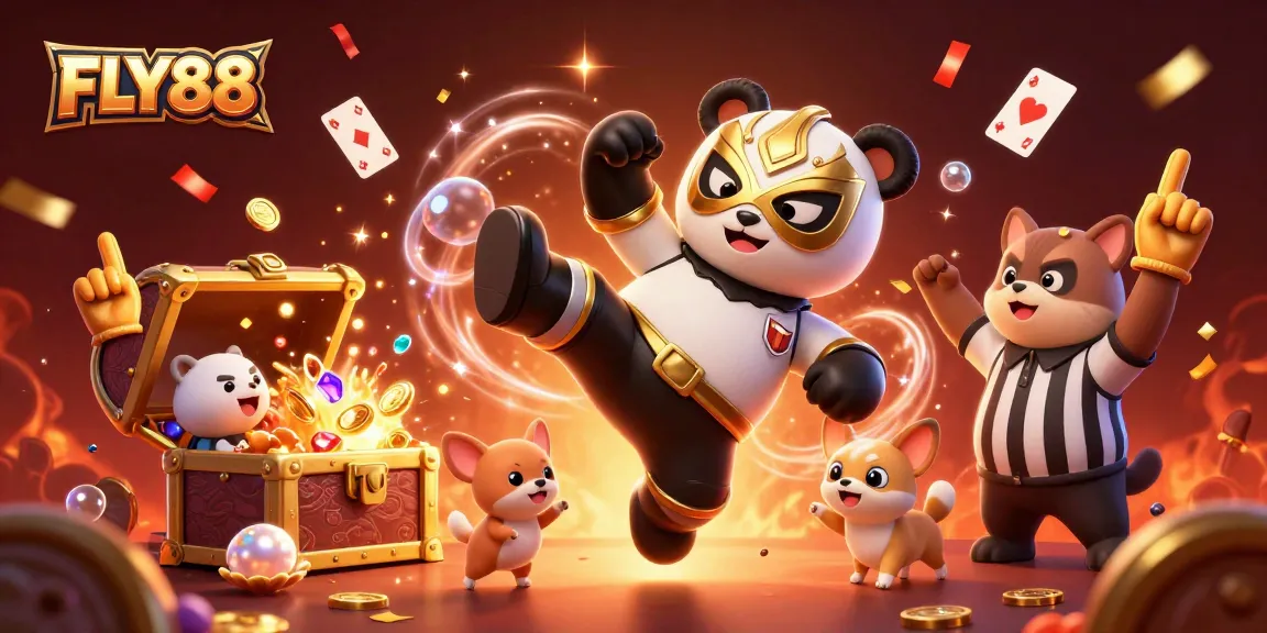 Engage with exciting FLY88 gaming moments as the wrestling panda showcases thrilling action in a lively atmosphere.