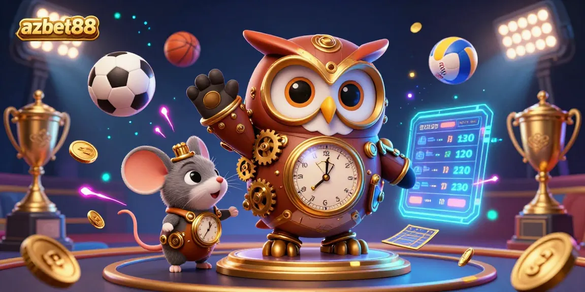 Experience thrilling gameplay at azbet88, showcasing a vibrant 3D illustration filled with casino elements.