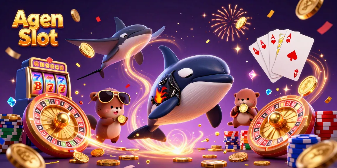 Experience thrilling Agen Slot action with an orca, stingray, and otters in a dynamic casino scene.