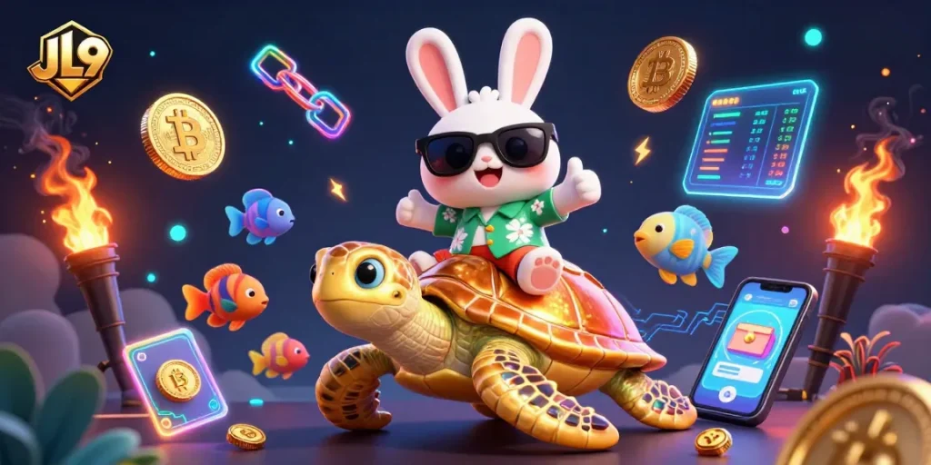 Experience thrilling gameplay at JL9 with a lucky rabbit, golden turtle, and vibrant casino elements.