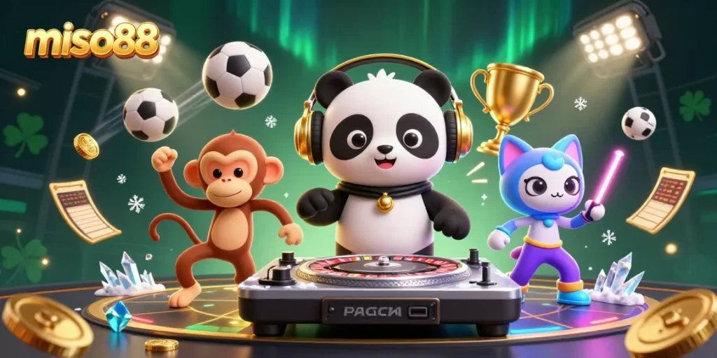 Engage in dynamic gaming experiences with miso88 in a vibrant 3D casino-themed illustration.